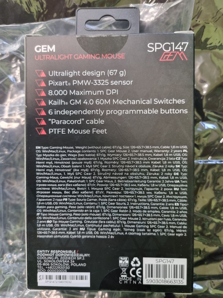 Nowa mysz komputerowa SPC GEAR SPG147 gratis workoplecak.