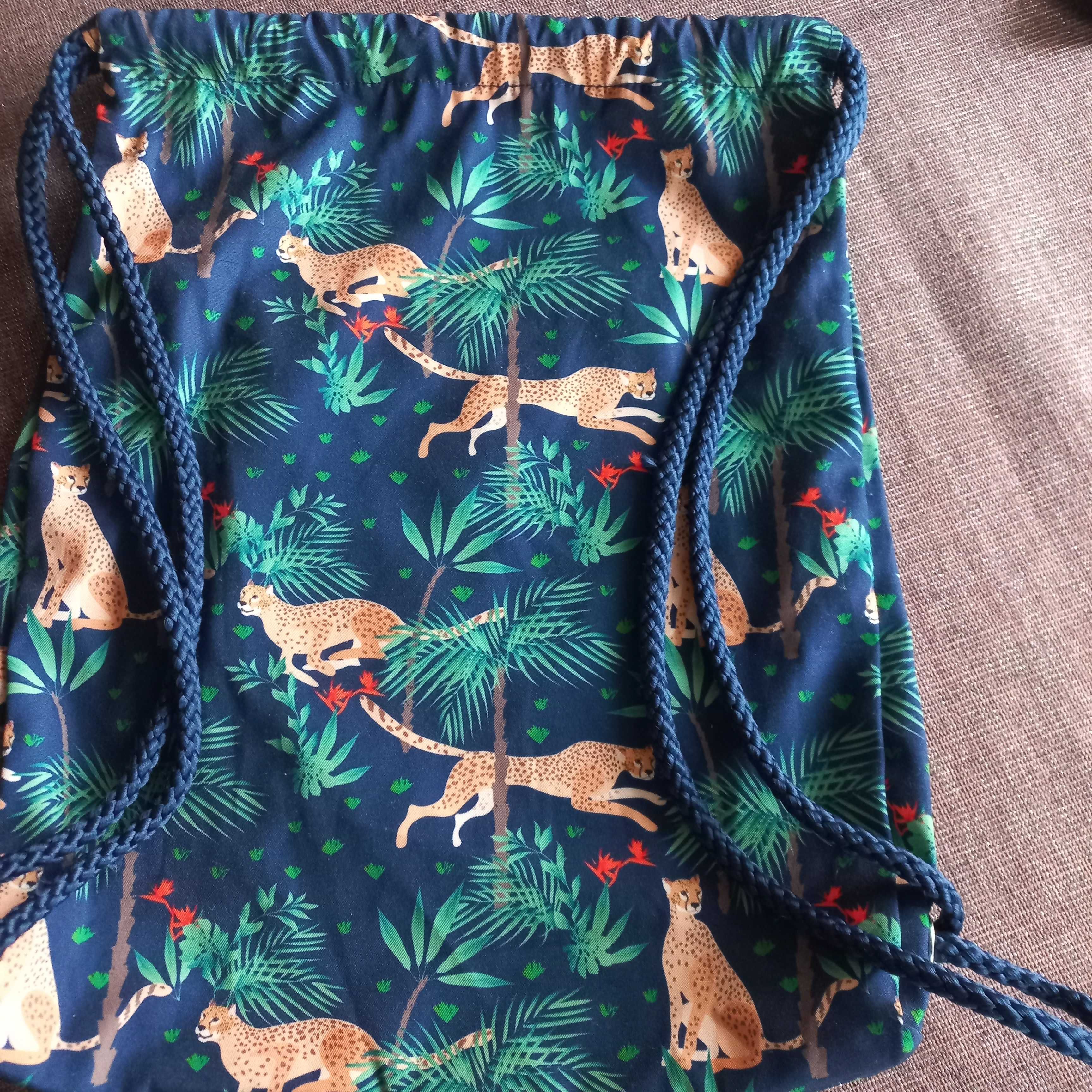 Workoplecak, worek z gepardem, boho,plecak dżungla Loozz