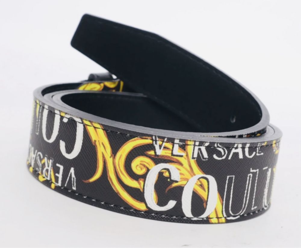 Pasek Versace Jeans Couture, skóra, klamra, zlote dodatki, 95 cm
