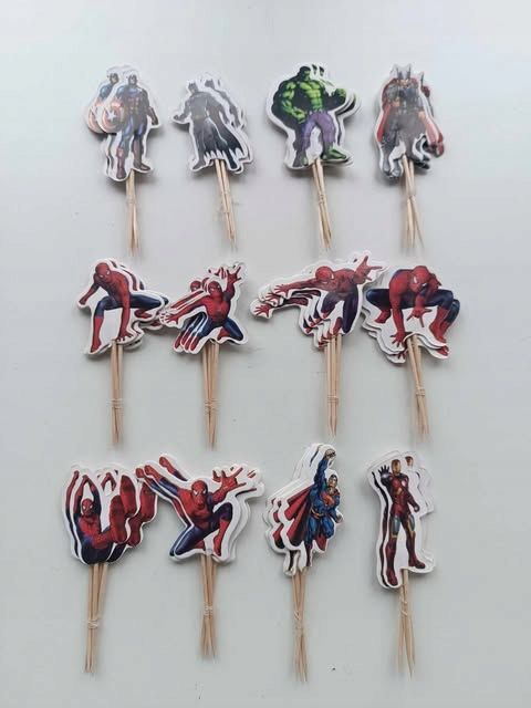 Zestaw 48 Topperów na Tort Superbohater Dekoracje Spiderman Cupcake