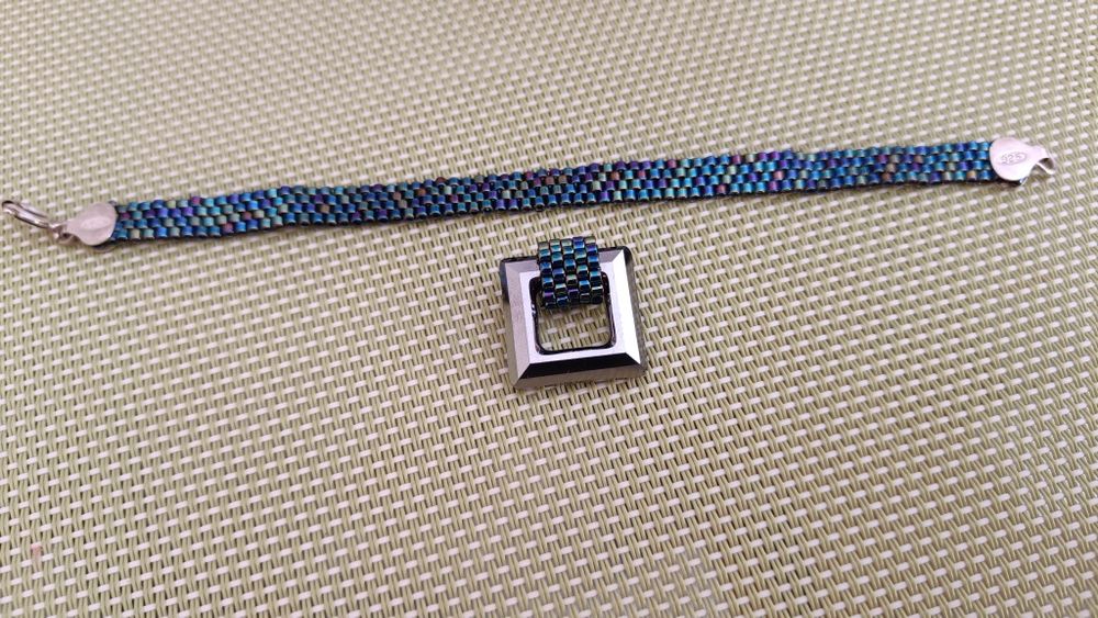 Bransoletka granatowa z koralików Boho Miyuki ze srebrem