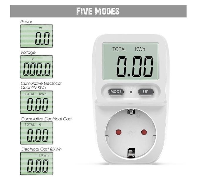 Medidor de consumo de energia com ecrã LCD - NOVO