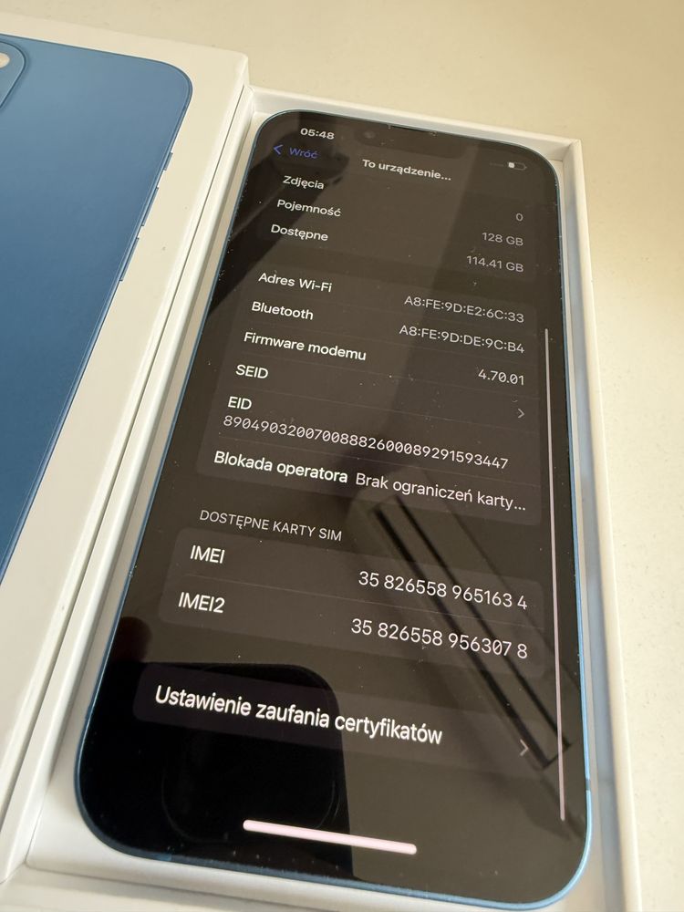iPhone 13 128gb Blue Idealny Bateria 100%
