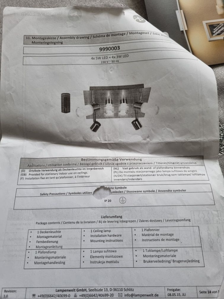 Lampa sufitowa led z pilotem