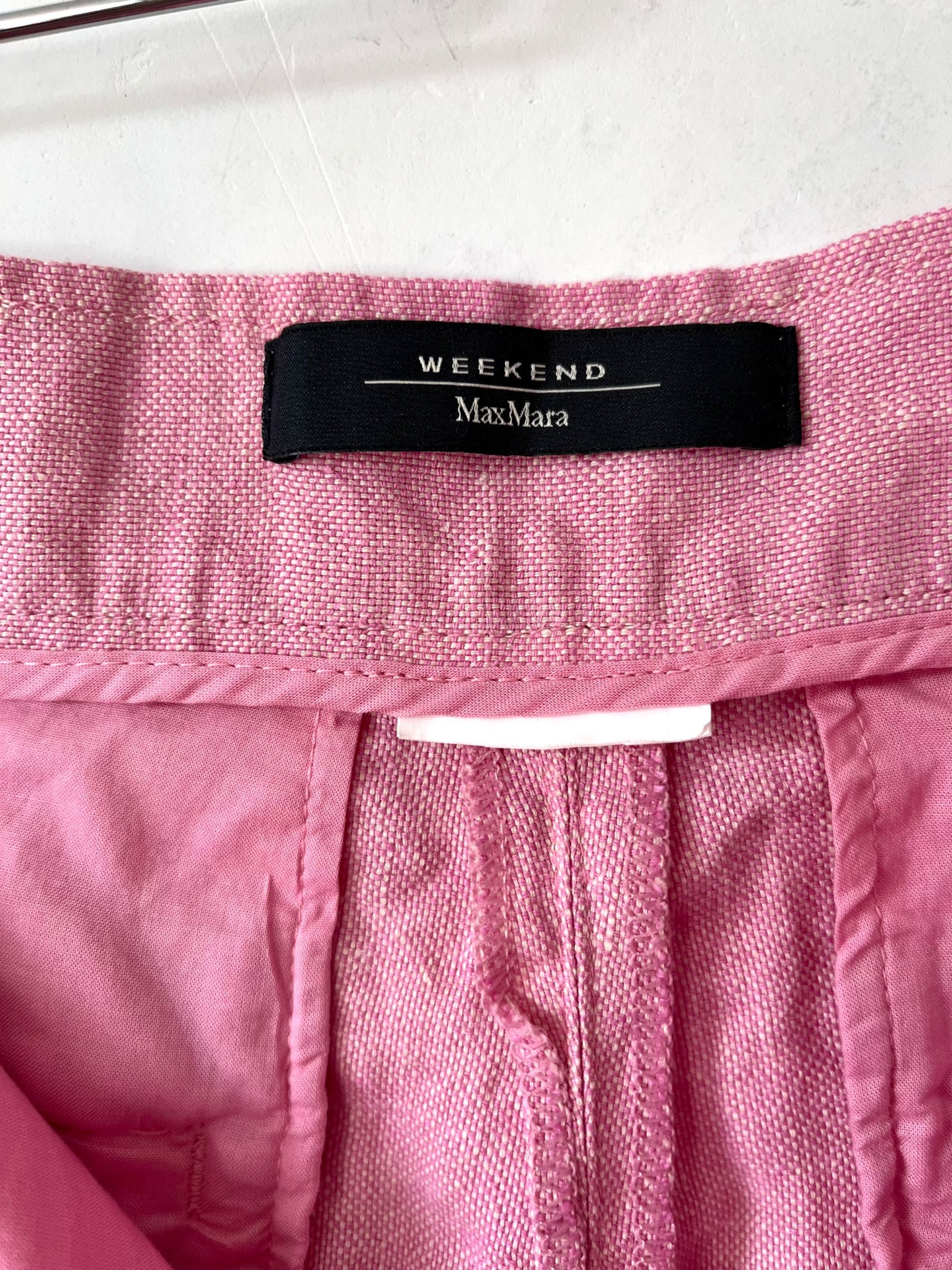 Spodnie lniane Weekend Max Mara 36s pudrowy róż linen premium trousers