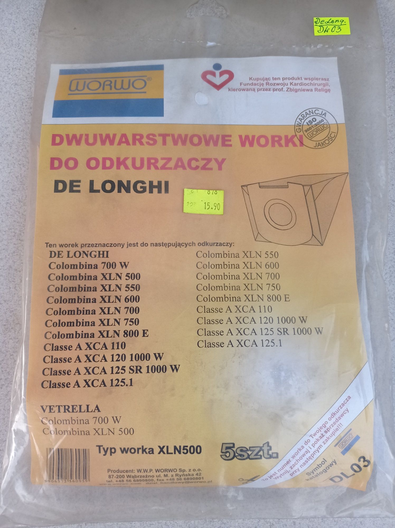 Worki papierowe DE Longhi typ DL03