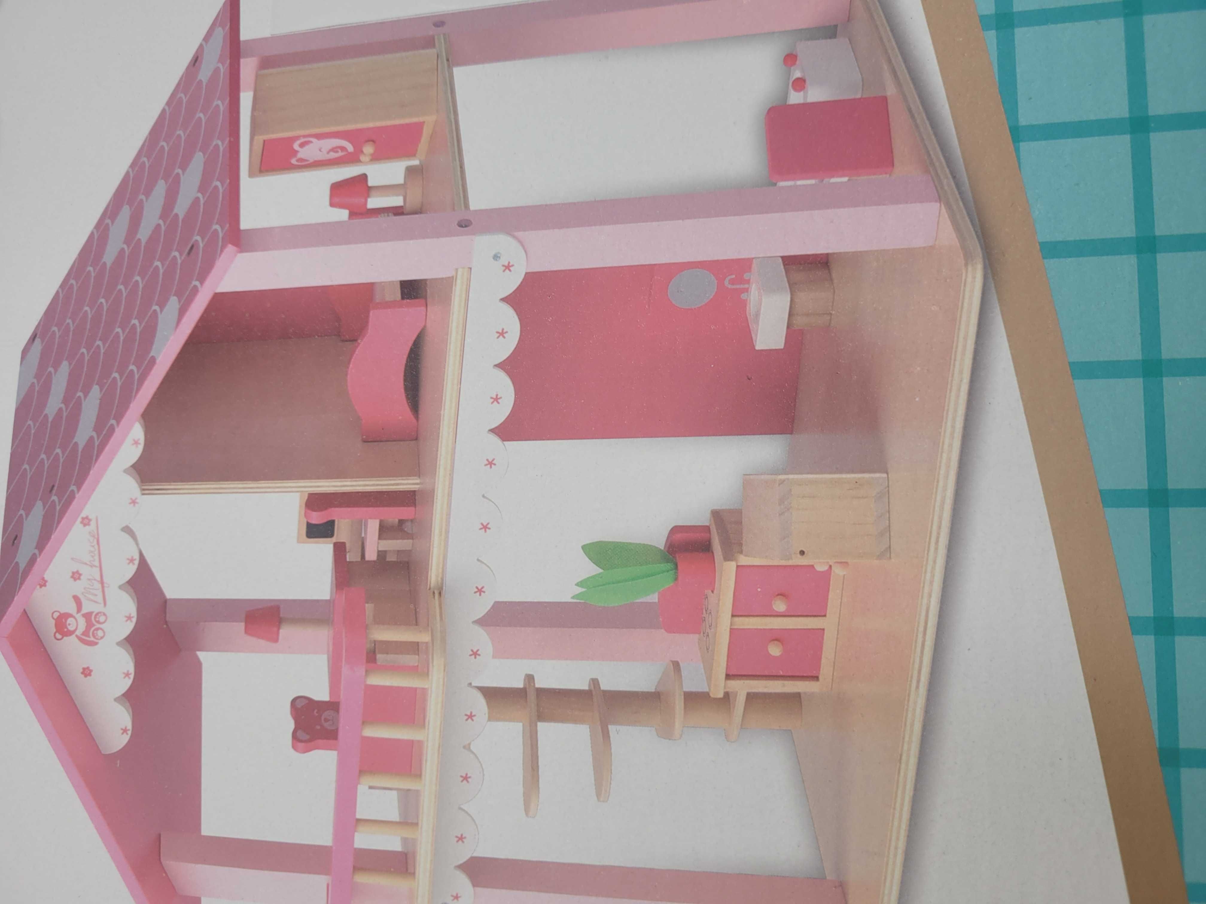 Zabawka Domek dla lalek Drewniany Nowy zapakowany różowy ekologiczny