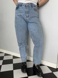 Jeansy mom jeans straight jasne jeansowe z wysokim stanem