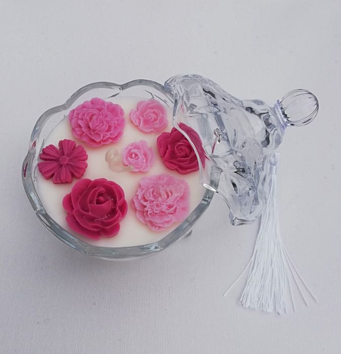 Cukiernica świeca sojowa w szkle Dzień Matki retro handmade