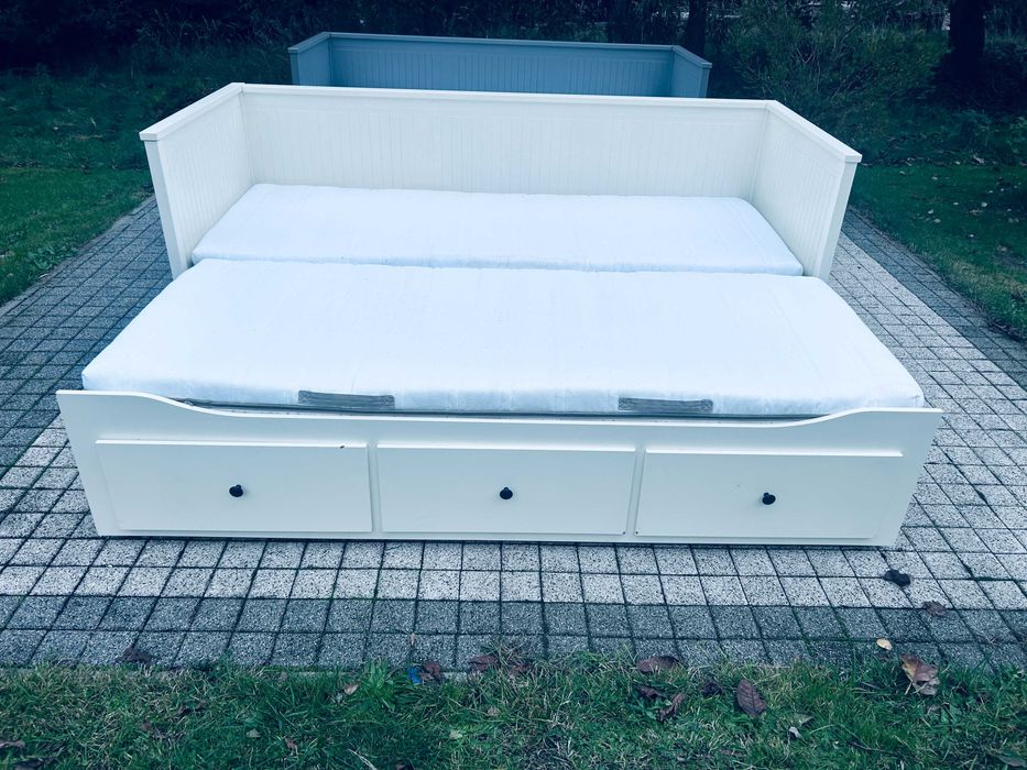 IKEA HEMNES Łóżko Leżanka z 3 szufladami, 2 materace, białe Transport