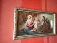 Stary obraz religijny Matka Boska, Boża, św. Józef