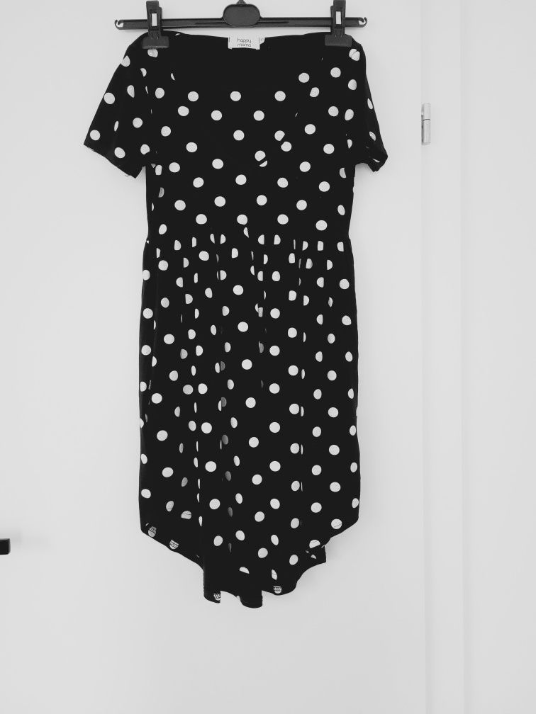 Sukienka ciążowa i do karmienia, czarna w białe kropki, roz. 36