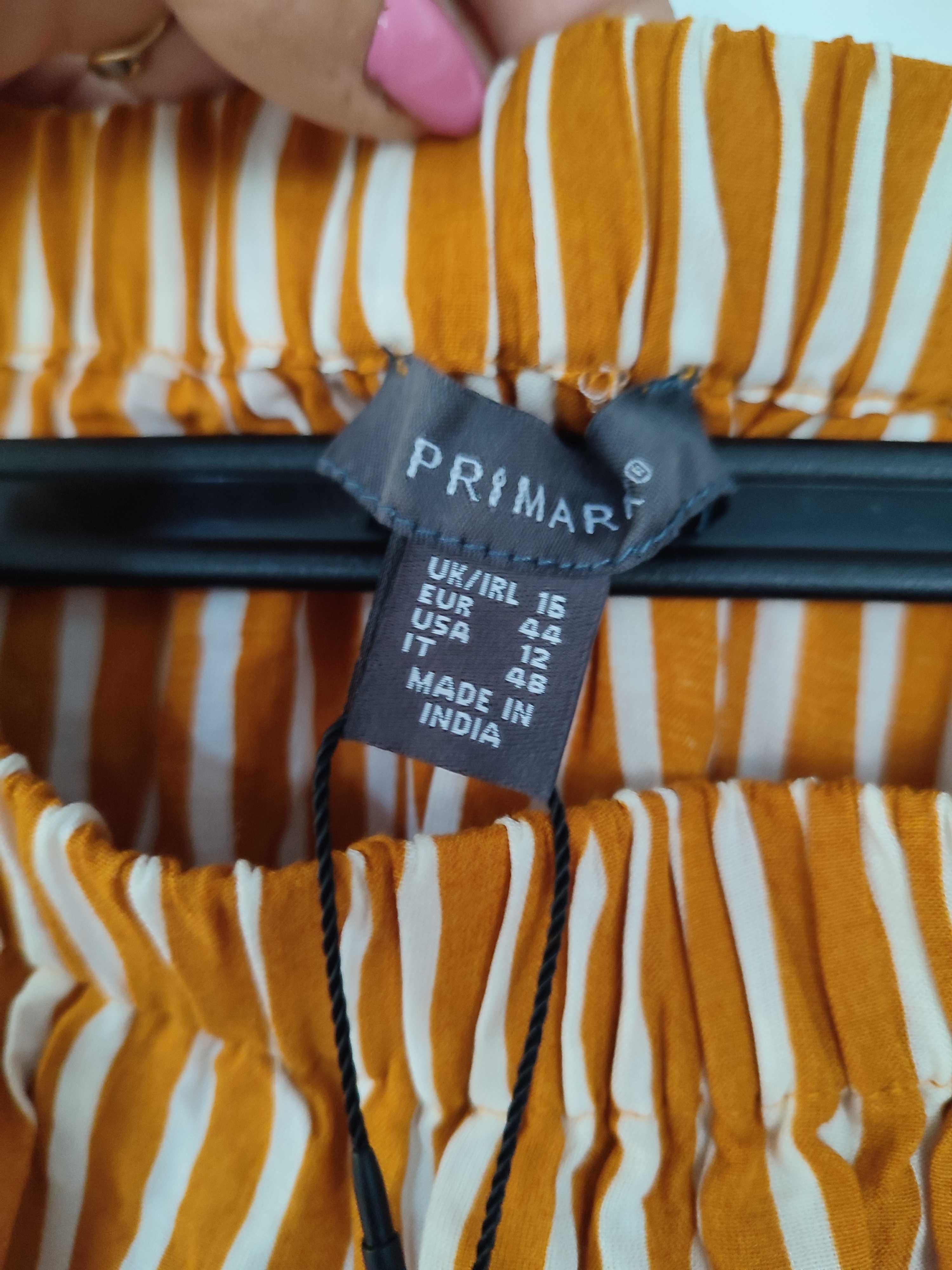 Primark nowa letnia sukienka hiszpanka rozmiar 44 w pasy musztardowy