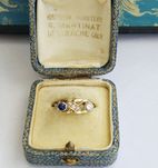 Artdeco pierścionek złoto 14 k szafir naturalny diamenty 0.28 ct r.16