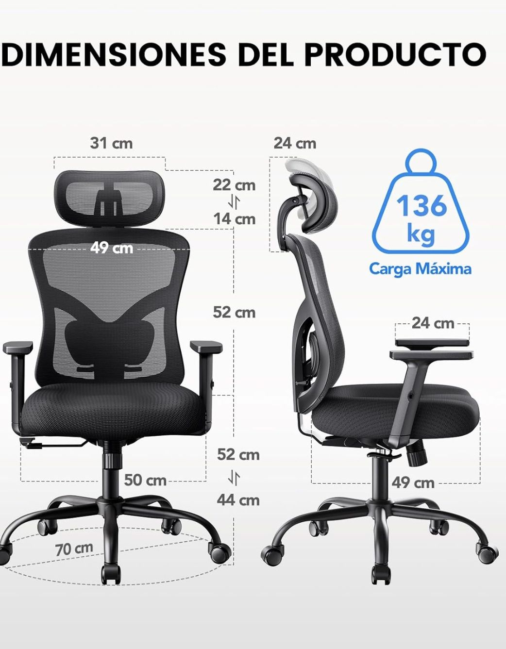 Fotel biurowy ergonomiczny NOBLEWELL z podparciem lędźwiowym.