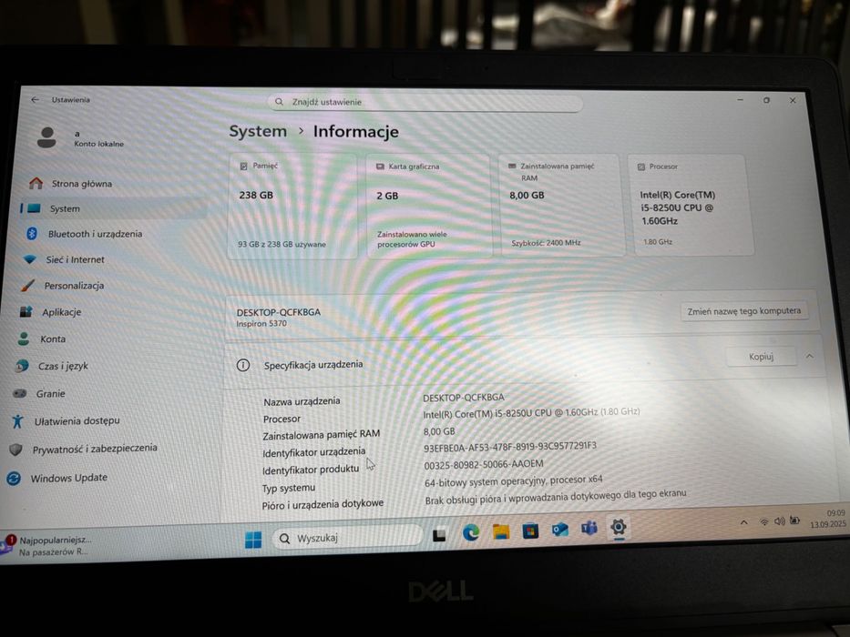 notebook Dell Inspiron 13 5370 Win11Home