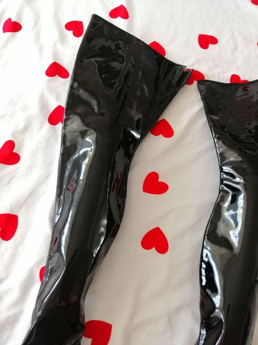 STROSZEK Kozaki latex piękne high heels pole dance wysokie pleaser