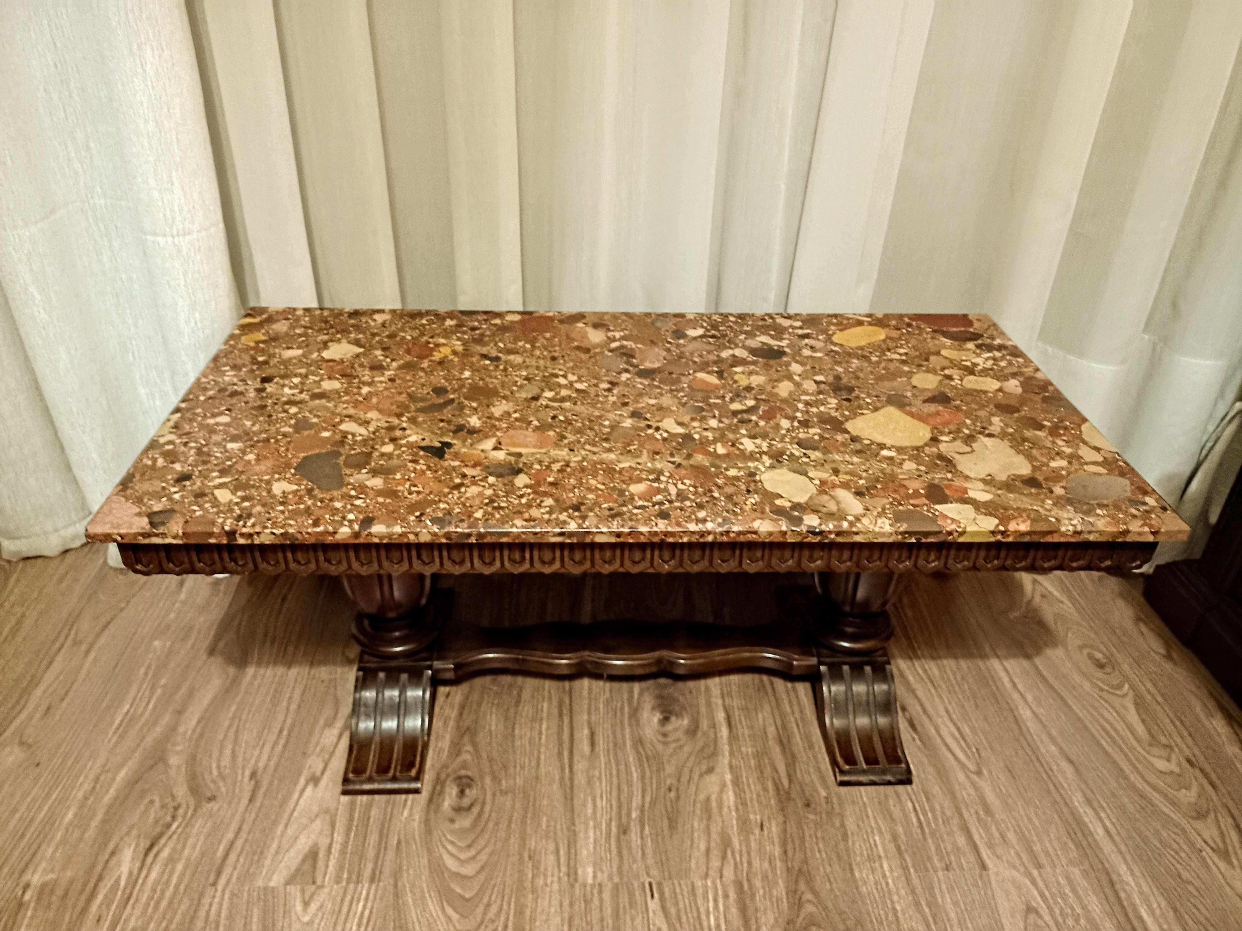 Mesa Brecha Arrábida c/base talha nogueira.100x50x45.LER DESCRIÇÃO!