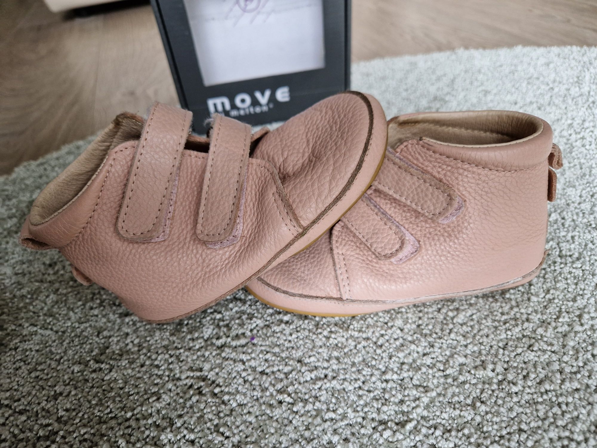 Buty skórzane trzewiki buciki różowe na rzepy 27 26 16,5cm barefoot