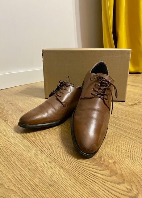 Wizytowe buty męskie Zign - rozmiar 43, skórzane, brązowe