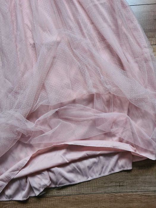 XA44 sukienka rozkloszowana z tiulem M księżniczka pudrowy róż balowa