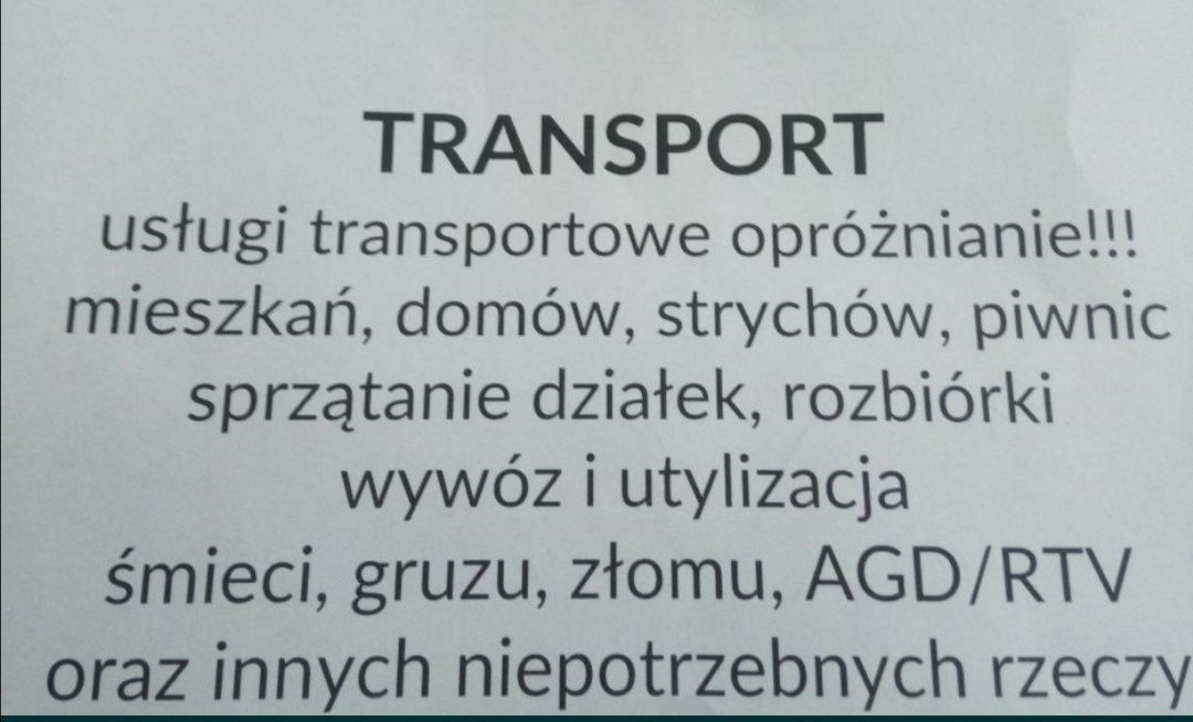 Opróznianie sprzątanie wywóz transport rozbiórki darmowa wycena tanio