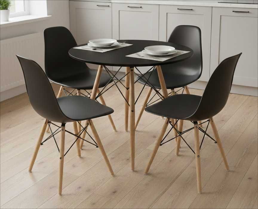 NOWY Biały Okrągły Stół i Krzesła Do Jadalni Kuchni Salonu Z Krzesłami