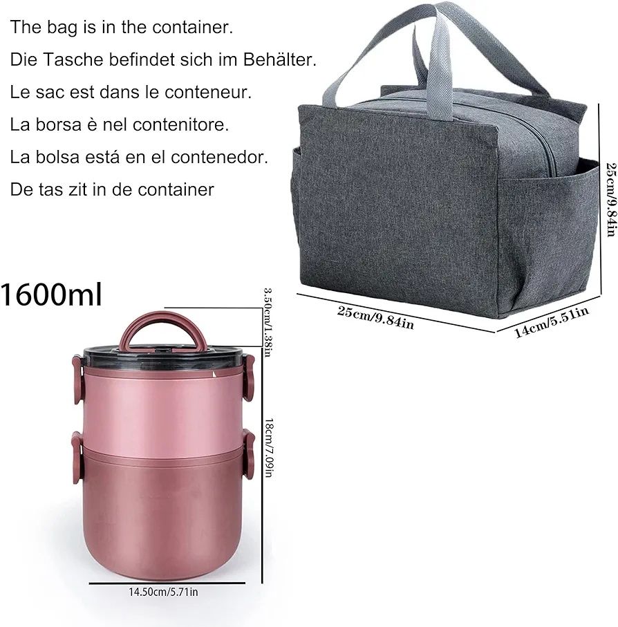 Lunchbox 1600ml pojemnik 2 częściowy + Torba termiczna