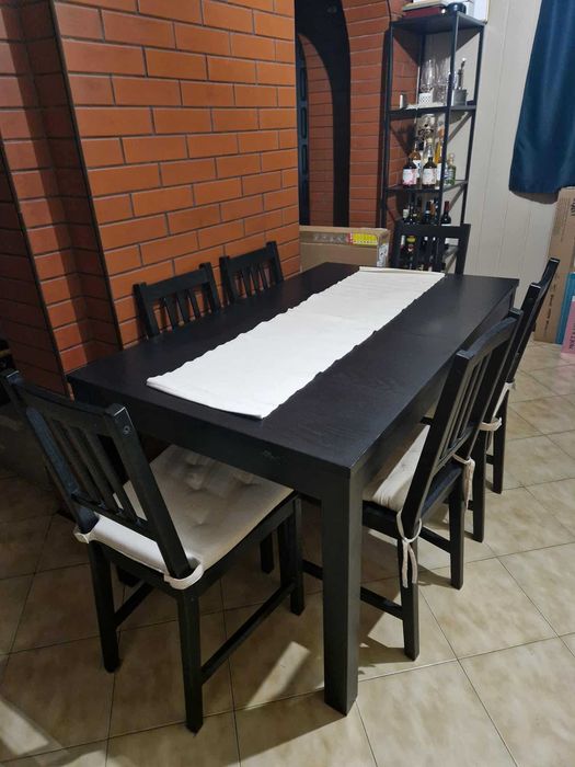Stół rozkładany i 6 krzeseł Ikea CZARNY