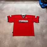 Vintage Koszulka Mass Denim Spellout Jersey T-Shirt Clinic Rap Baggy