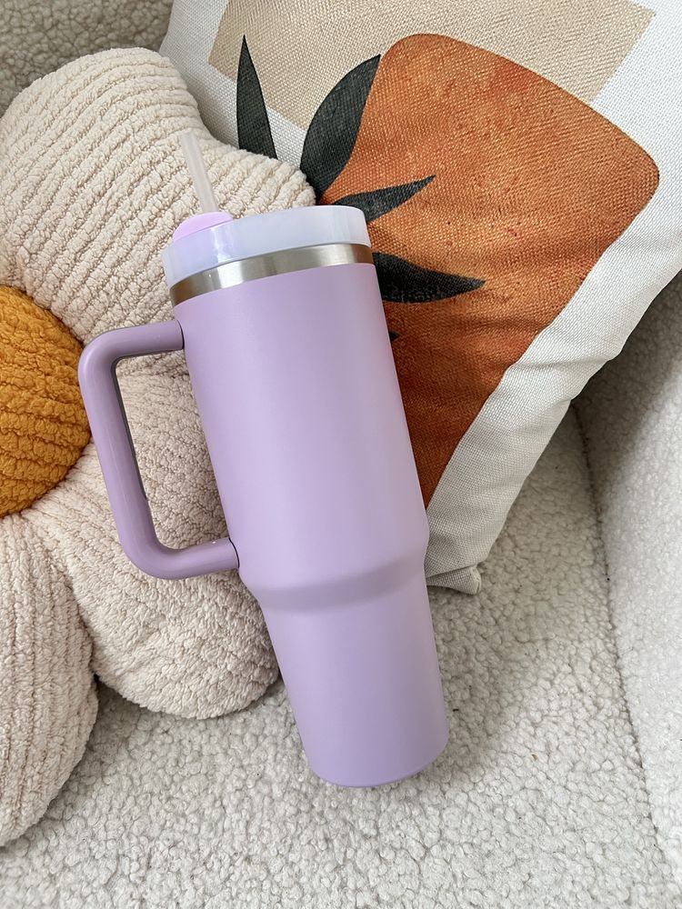 Kubek termiczny ze słomką jasny fiolet termos 900 ml hit