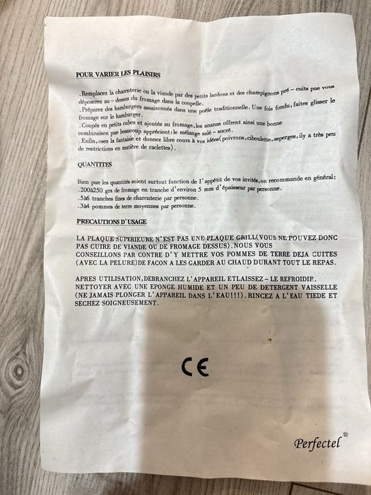 Grill do Raclette dla 4 Osób Perfectel RR 1000