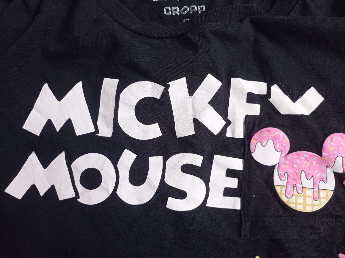 Czarny t-shirt damski koszulka Cropp Mickey Mouse S