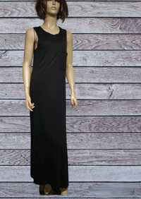 Czarna długa maxi sukienka na lato z rozporkami bawełniana basic 36 38