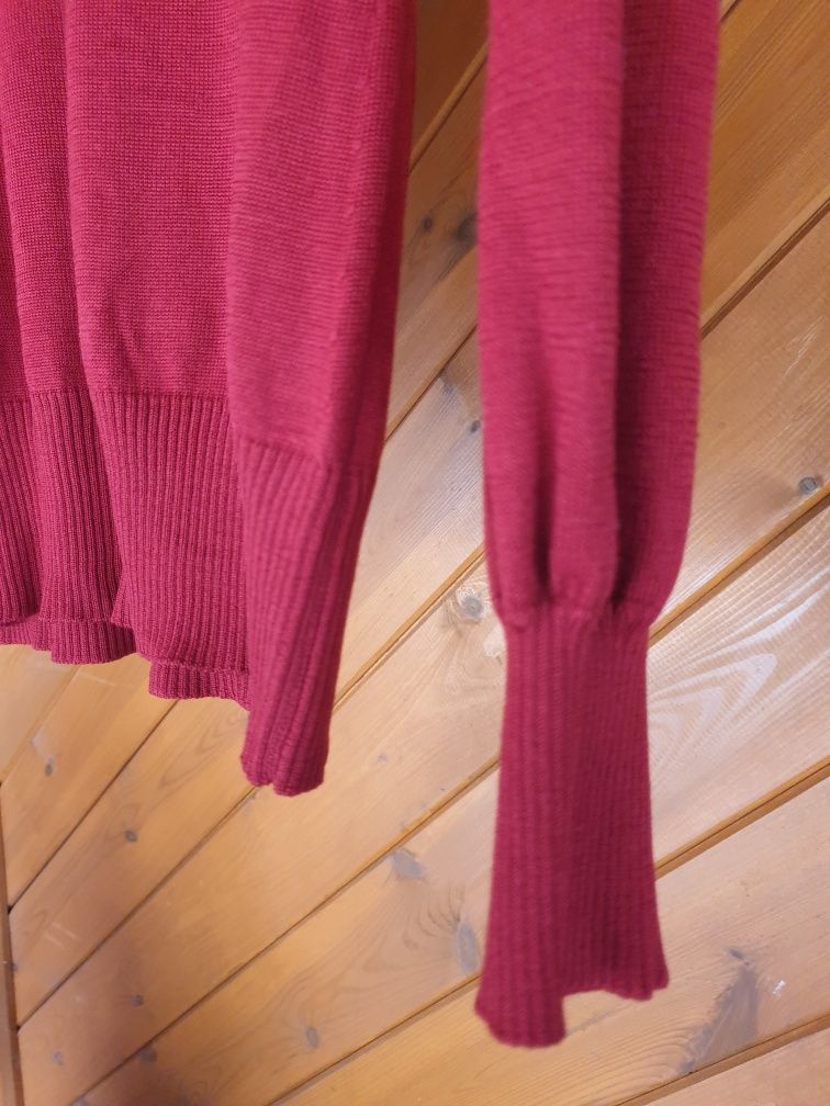 Bordowy wełniany sweter z dekoltem V firmy H&M rozmiar M