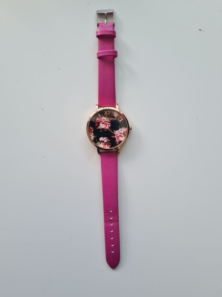 Zegarek damski na pasku różowy fuksja kwiaty