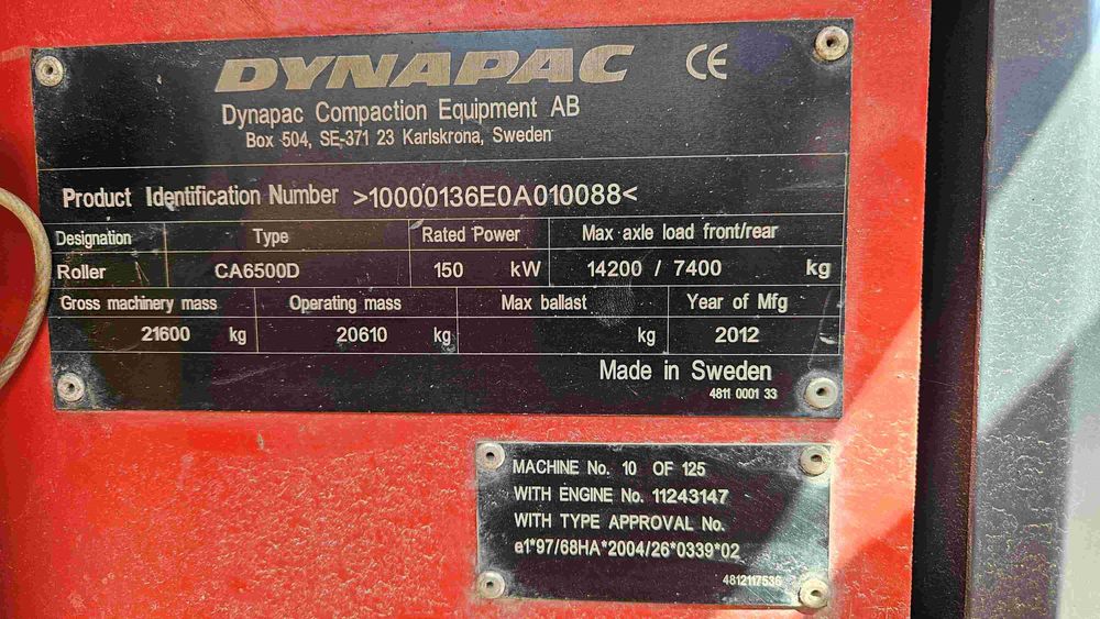 Walec drogowy wibracyjny Dynapac CA6500, HAMM