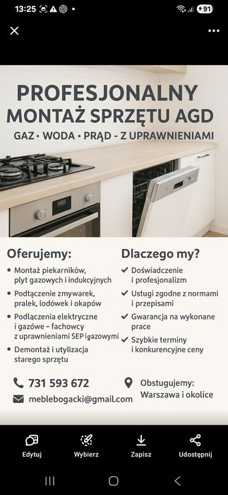 Złota Rączka. MONTAŻ AGD.Podłączenia gazu i indukcji