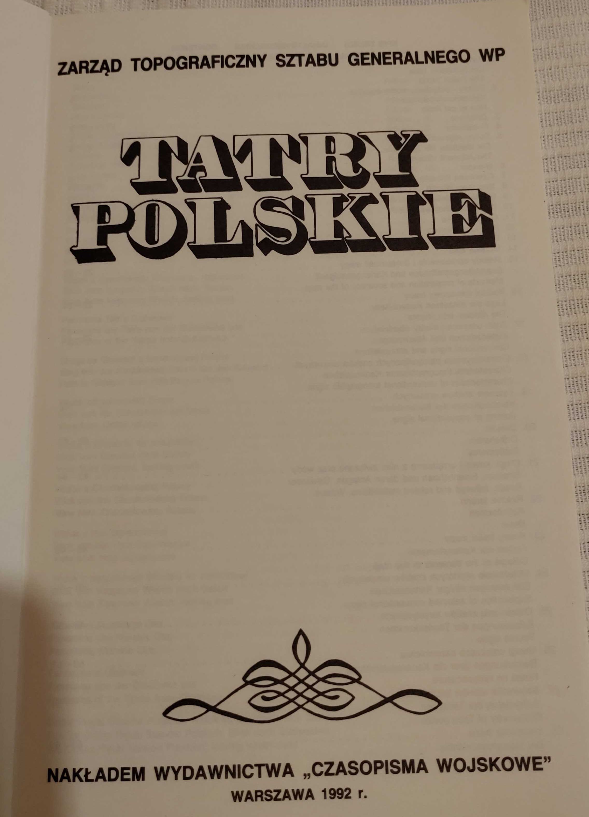 Tatry Polskie mapa topograficzna wojskowa 1:10 000