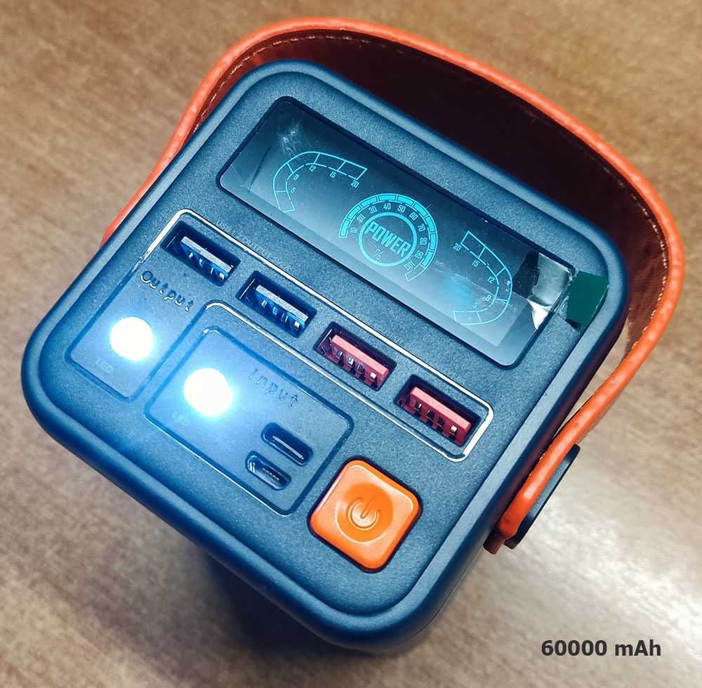 Акумулятор з ліхтариком 60000 mAh Fast Chaging,  PowerBank  30000