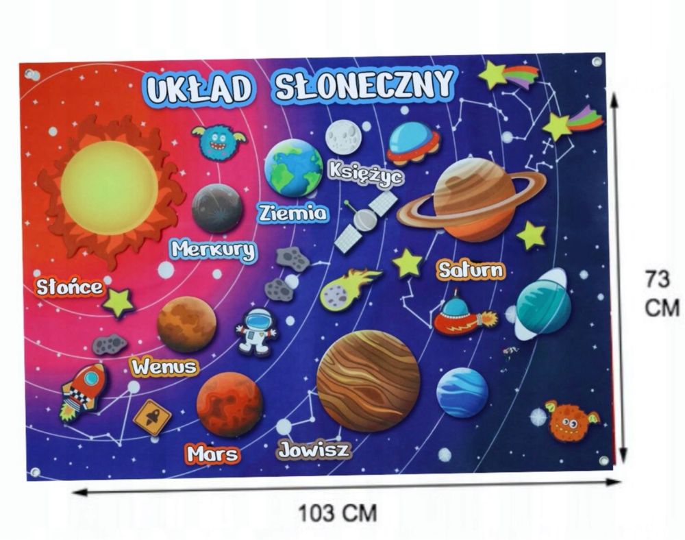 Edukacyjna Mata Filcowa na Rzepy – Układ Słoneczny kosmos dla Dzieci