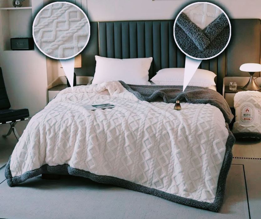 Теплый плюшевый плед двухсторонний покрывало двухспальное, евро