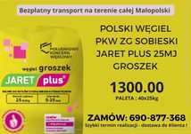 POLSKI WĘGIEL:Groszek 25 MJ JARET Plus-bezpłatny transport CZERNICHÓW!