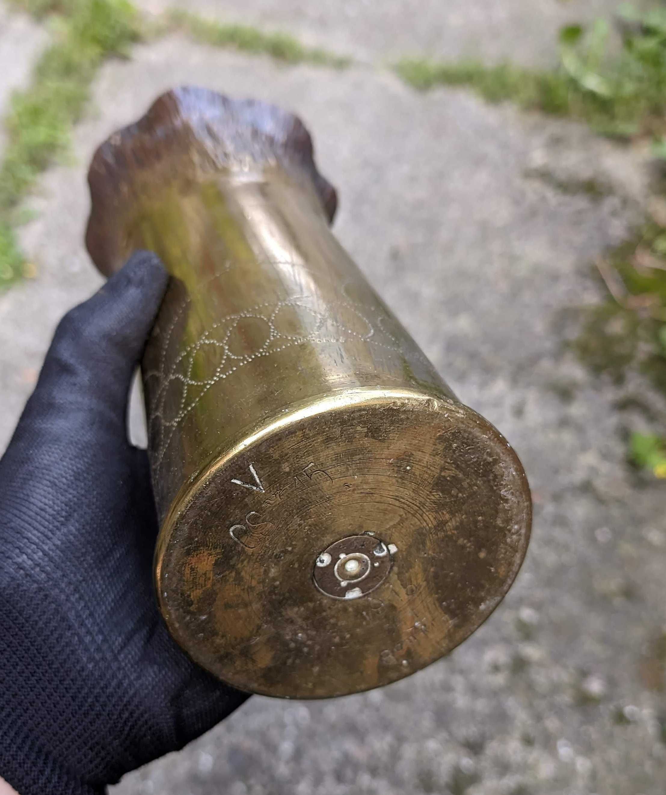 ŁUSKA 1915 rok - WAZON z łuski austriacka 8 cm I Wojna sztuka okopowa