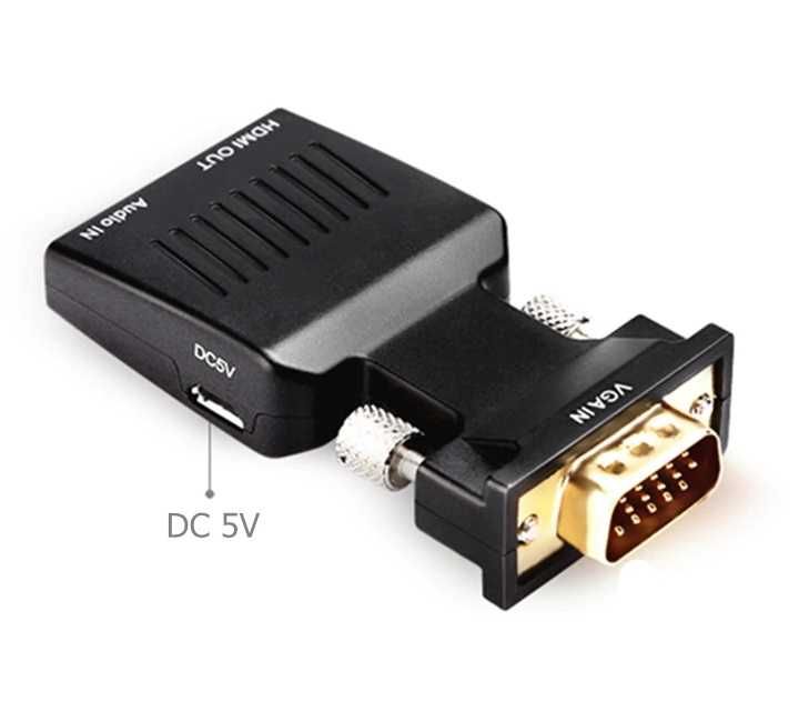 Conversor Adaptador VGA Macho para HDMI Fêmea c/ Áudio p/ PC Monitor