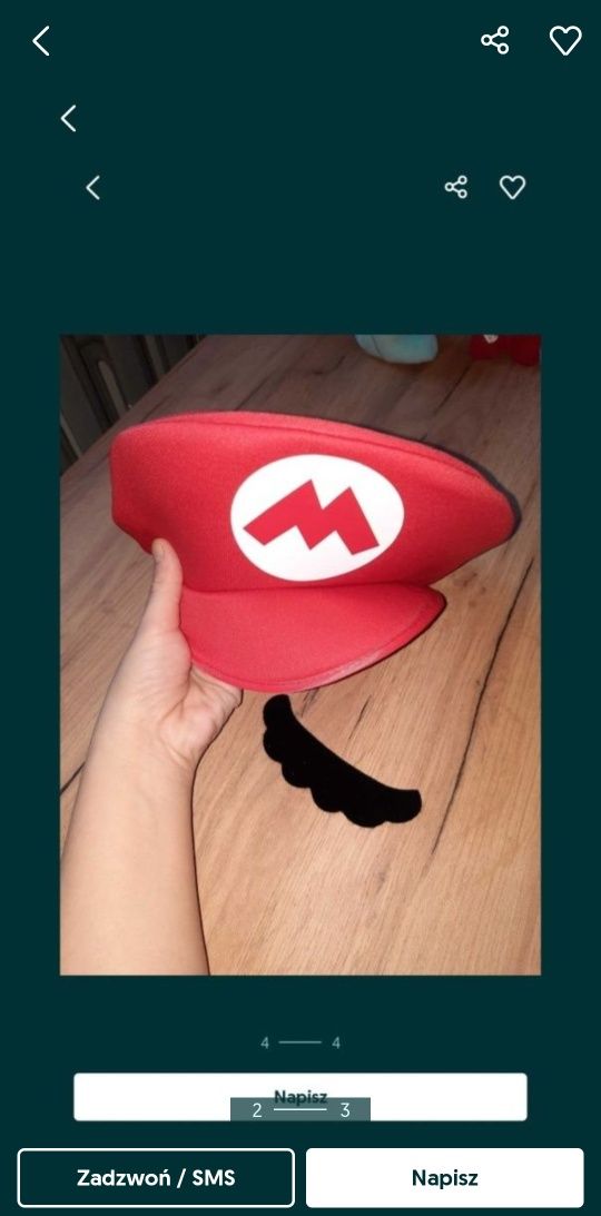 Czapka mario/ luigi + wąsy 1 szt