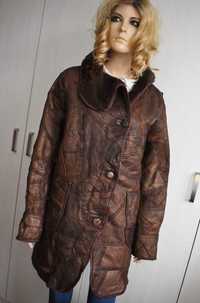 Kożuch zimowy skórzany kożuszek 42 XL skóra naturalna płaszcz ciepły