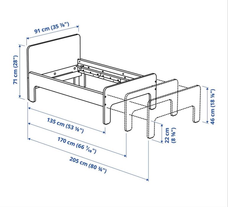 Cama para criança com comoda, colchao, barra de segurança
