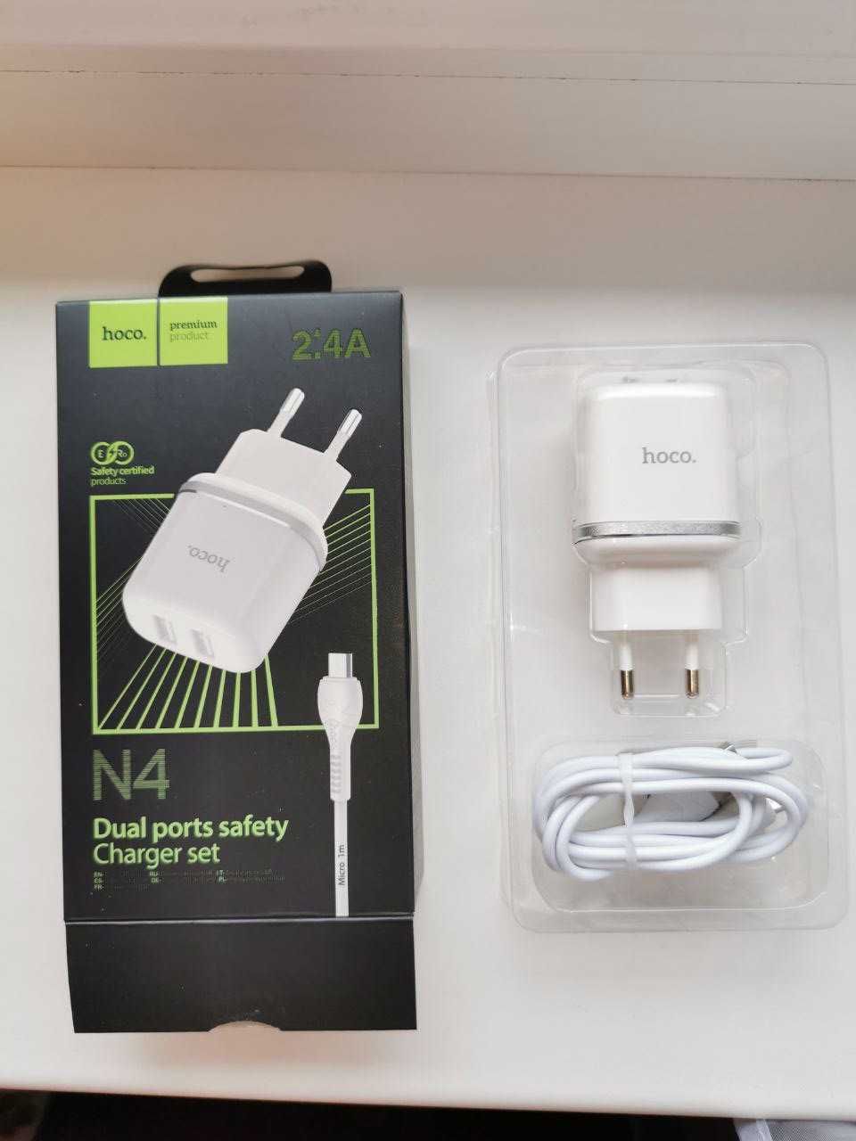 Зарядний пристрій Usb×2+кабель micro USB 1м Hoco зарядка