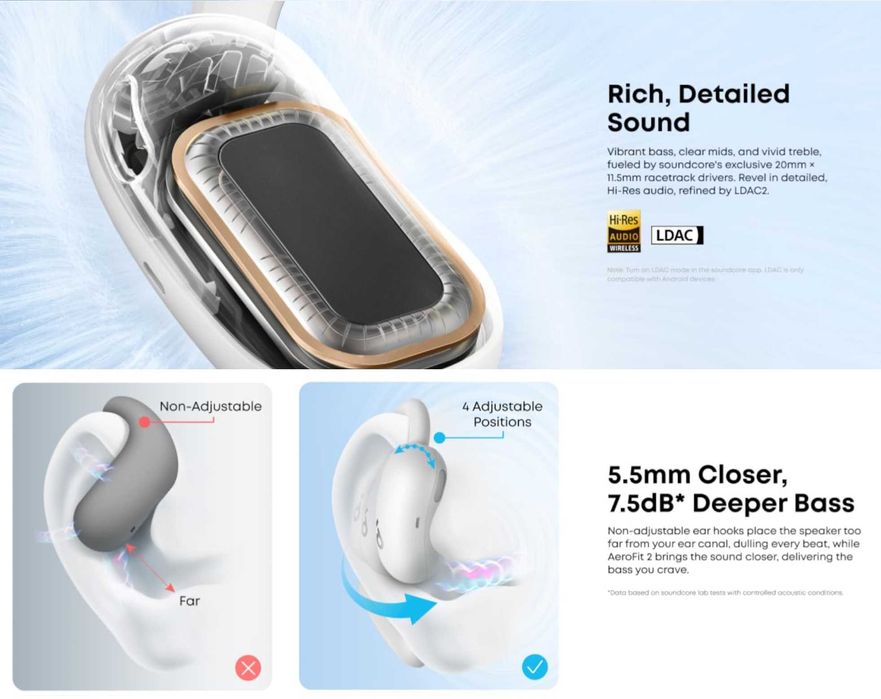 Навушники Anker Soundcore AeroFit 2 Hi-Res Audio LDAC White/Black